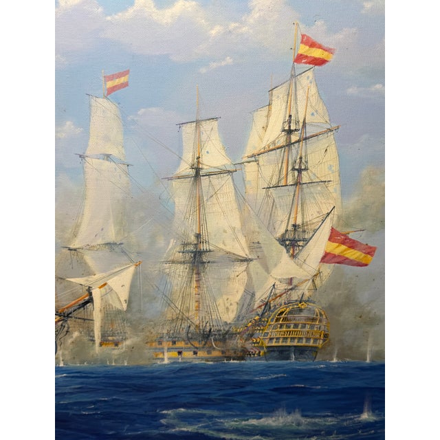 Wood Large British Naval Battle Oil Painting by Graham Jowett-Ive, Mall Galleries 2005 For Sale - Image 7 of 18