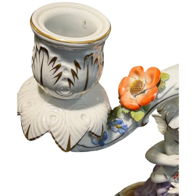 Mint Antique Von Schierholz Germany Hand Painted Porcelain Cherub 2-Light Candelabra For Sale - Image 8 of 15