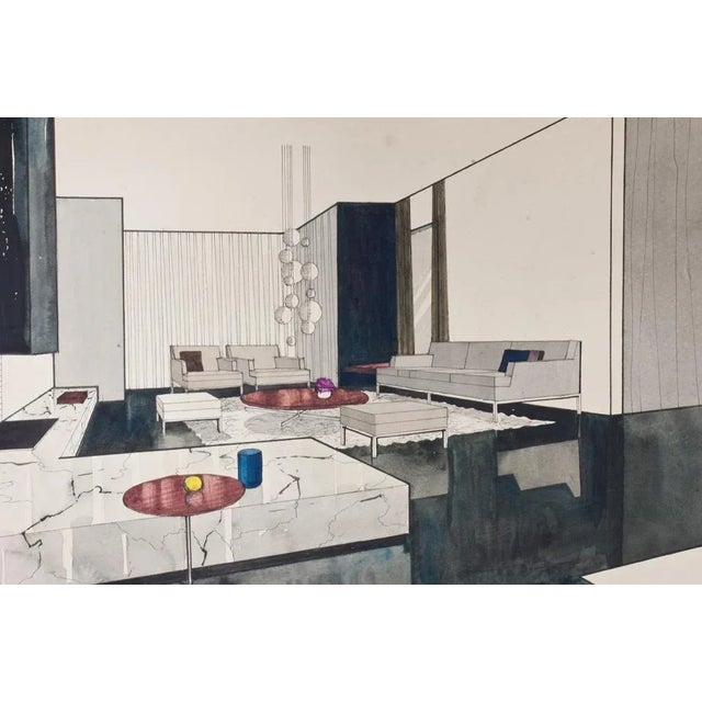 F. Janssens, Architectural Drawing of Reception Room, 1950s, Drawing on Paper, in Very Good conditions. Designed 1950 to...