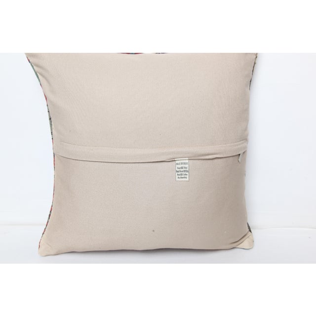 Red Vintage Handwoven Wool on Cotton Rug Pillow -16'' X 16'' For Sale - Image 8 of 8