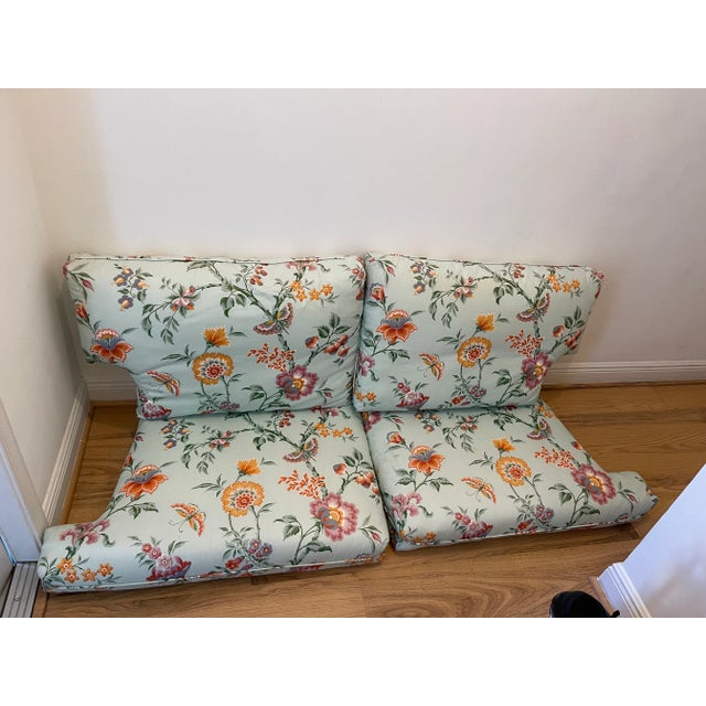 Mid 20 Th C Vintage Floral Chintz Loveseat Sofa Blue Orange For Sale - Image 4 of 14