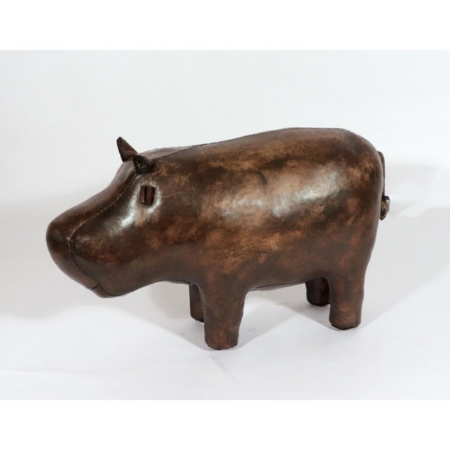 Mid-Century Modern Dimitri Omersa Leather Hippopotamus Footstool With Original Label For Sale - Image 3 of 9