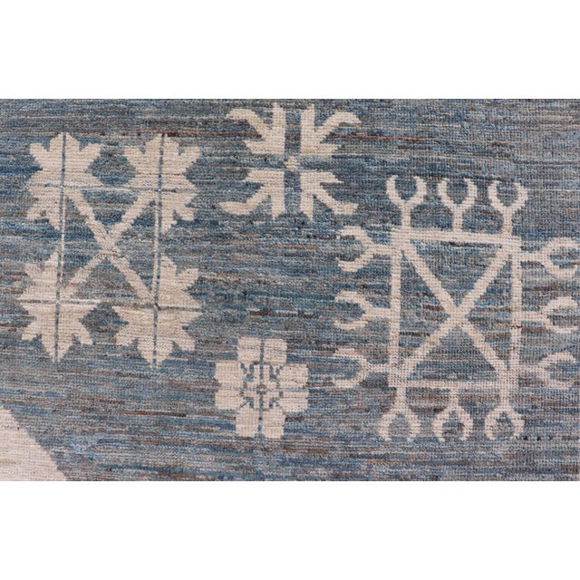 Off-white Modern Khotan Rug With Circular Medallions in Shades of Steel Blue & Off White 10'6 X 16'3 For Sale - Image 8 of 11