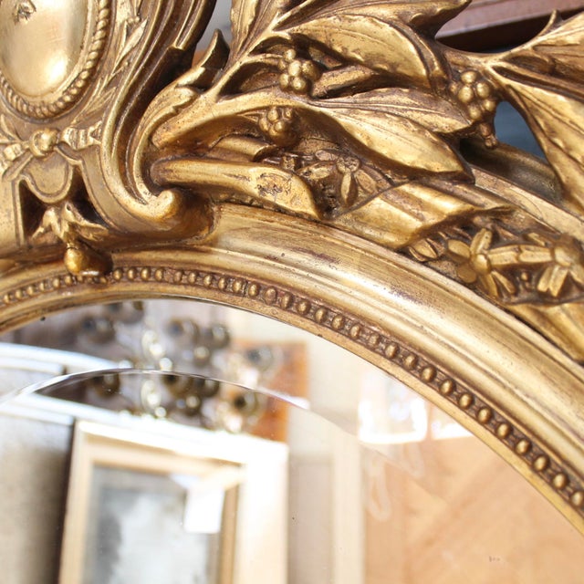 Wood Large French Belle Époque Era Gilded Oval Mirror For Sale - Image 7 of 13