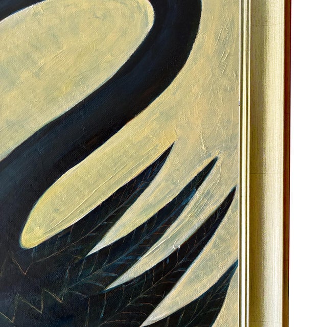 Original Black Swan Painting No. 2 in Brushed Gold Frame, Oil on Canvas, 21" H X 17" W by Tatiana Duperault For Sale - Image 4 of 5