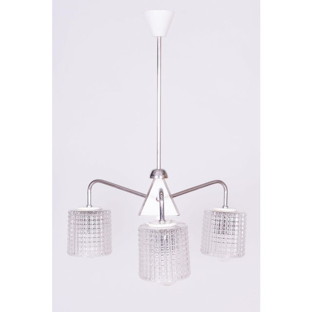 Mid-Century Chandelier in Chrome and Opaline Glass from Drukov, Czech, 1970s For Sale - Image 6 of 9