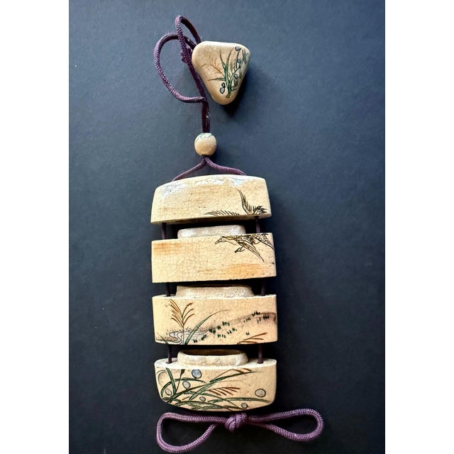 18th Century Rare Japanese Ceramic Glazed Inro with Ojime and Netsuke Ogata Kenzan Edo Period For Sale - Image 5 of 14