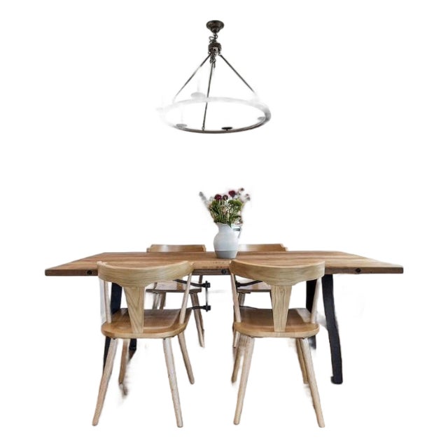 Wrought Iron and Walnut Dining Table For Sale
