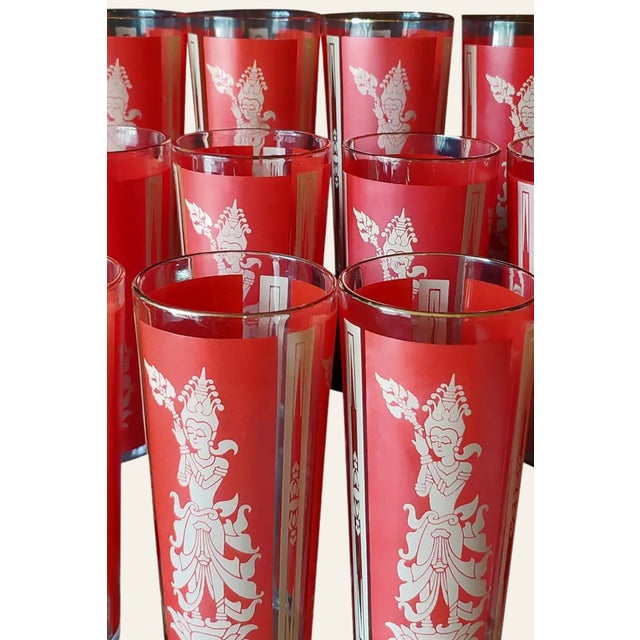 1960s 1960s Culver Thai Goddess Highball Glasses – Set of 12 (+4 Bonus) | 22k Gold Hollywood Regency Barware For Sale - Image 5 of 6