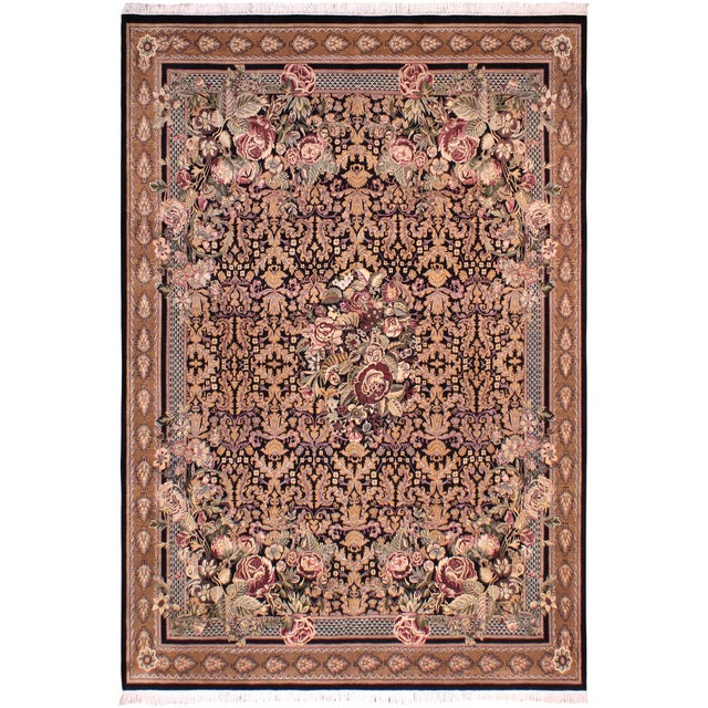 Art Nouveau 1990's Floral Pak-Persian Black/Brown Wool Rug - 9'2'' X 12'2'' For Sale - Image 9 of 9