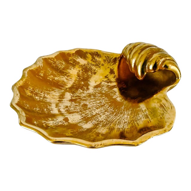 Vintage Stangl Pottery Granada 22k Gold Scalloped Shell Dish For Sale
