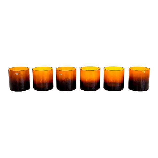 Vintage Denby Amber Double Old Fashioned Tumblers, Set of 6 For Sale