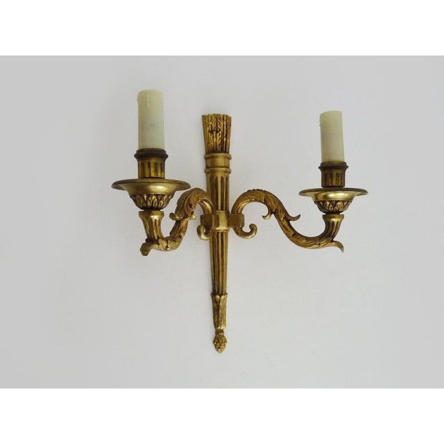 Empire Style Double-Light Bronze Wall Sconce, 1960s For Sale - Image 3 of 9
