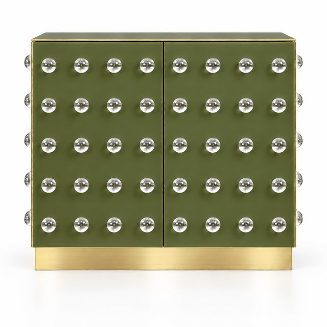 Olive-green Murano glass gives this sculptural Italian cabinet a warm, contemporary presence. Ninety rounded glass...