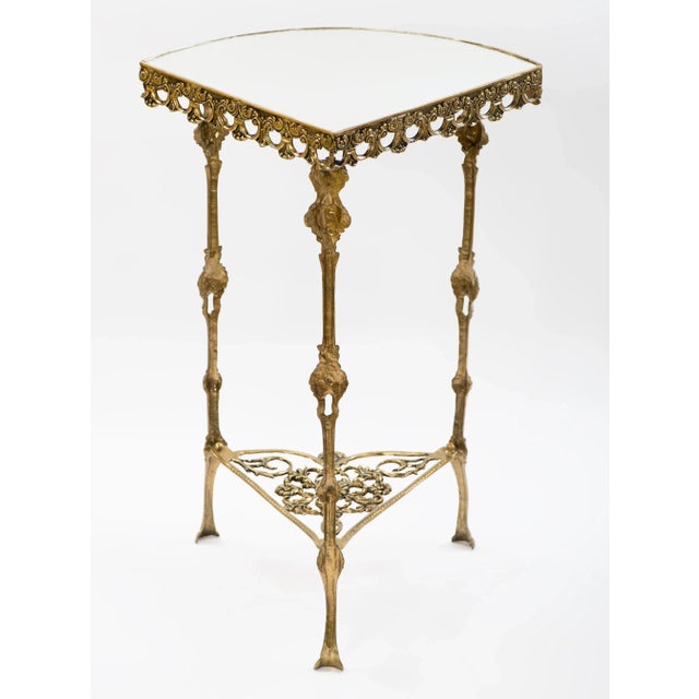 French 1950s Vintage Brass Corner Console Table With Mirror Top For Sale - Image 3 of 12