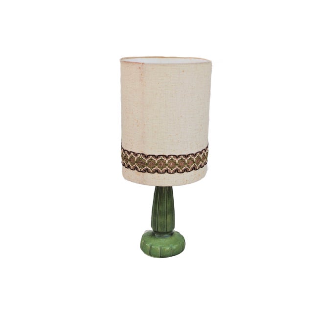 Green Ceramic Table Lamp, 1950s For Sale
