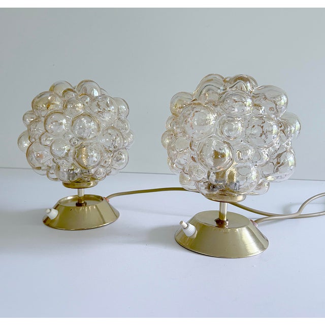 Vintage Bubble Glass and Brass Table Lamps from Glashütte Limburg, Set of 2 For Sale - Image 11 of 18