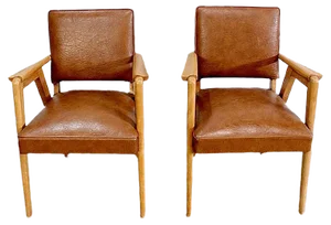 Set of Bridge Armchairs in Natural Beech, 1950s