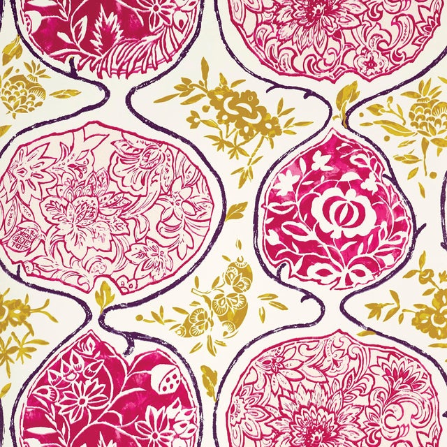 Schumacher Katsugi Wallpaper in Fuchsia & Chartreuse ...