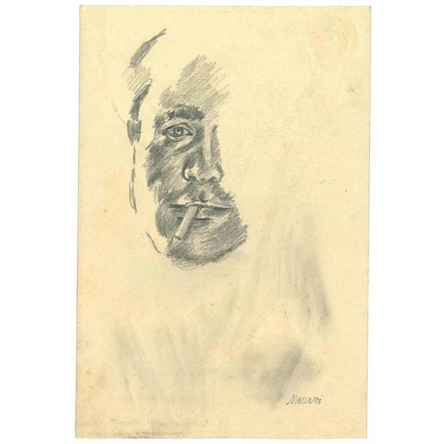 The Smoking Man is an original drawing in pencil on creamy-colored paper realized by Mino Maccari in the mid-20th century....