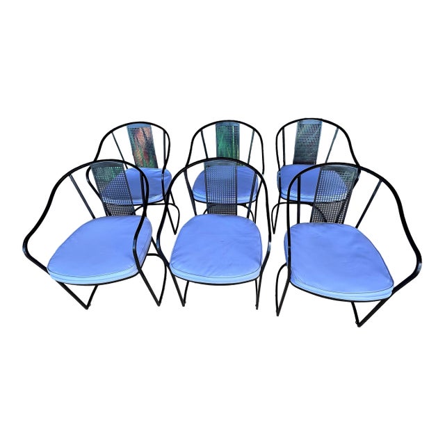 Set of 6 80s Postmodern Iron Patio Chairs For Sale