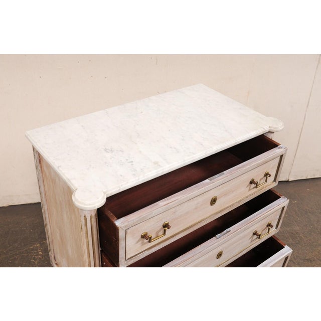 French Neoclassic Commode, White Marble Top For Sale - Image 10 of 11