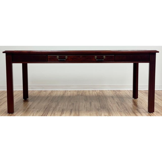 Vintage Kimball Furniture executive writing desk with tooled leather top. Sturdy, traditional writing desk with a generous...