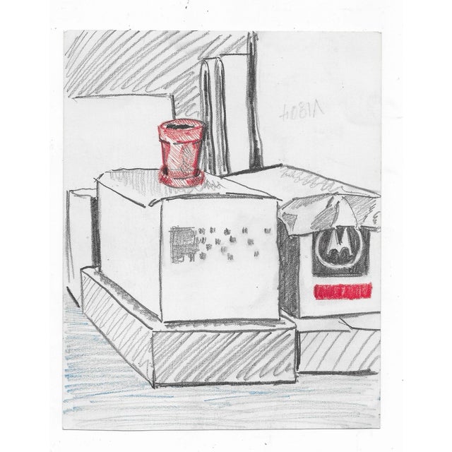 Robert Herrmann (1922-1996) unsigned mixed media still life drawing with oil pastel and graphite.