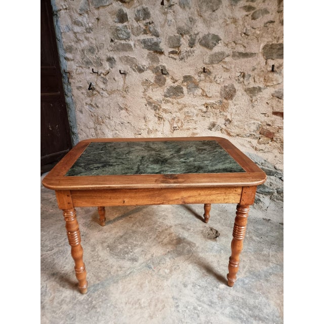 French Oak and Walnut Dining Table with Marble Top For Sale - Image 12 of 18