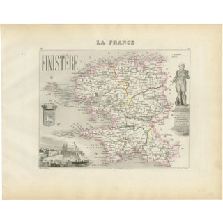 Map of Finistère France with Brest, 1800s For Sale