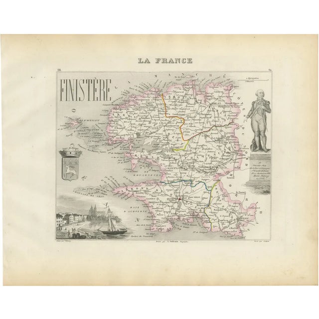 Map of Finistère France with Brest, 1800s For Sale