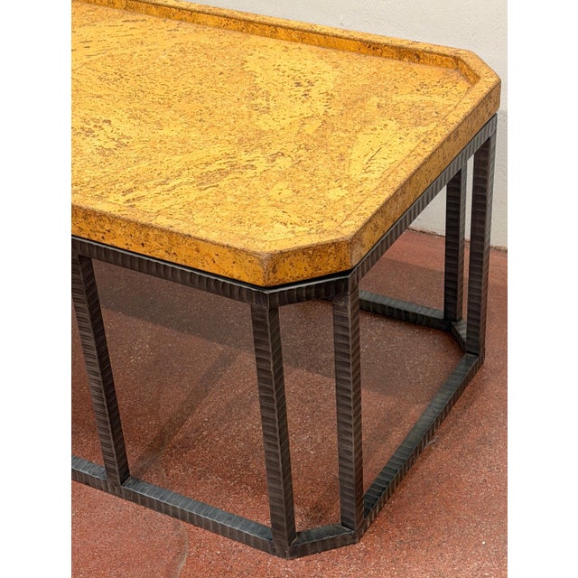French Modern Style Cork-Top Cocktail Table with Wrought Iron Base, France For Sale - Image 4 of 15