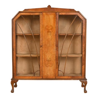 Antique Art Deco Burl Wood Bookcase or Display Cabinet, Circa 1920s For Sale
