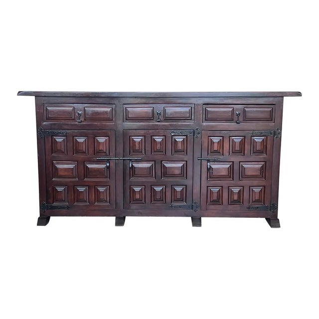 Catalan Spanish Baroque Carved Walnut Tuscan Three Drawers Credenza or Buffet For Sale - Image 12 of 12