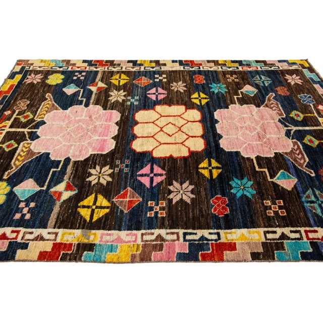 Modern Art Deco Style Handmade Wool Rug With Multicolor Pattern For Sale - Image 4 of 9
