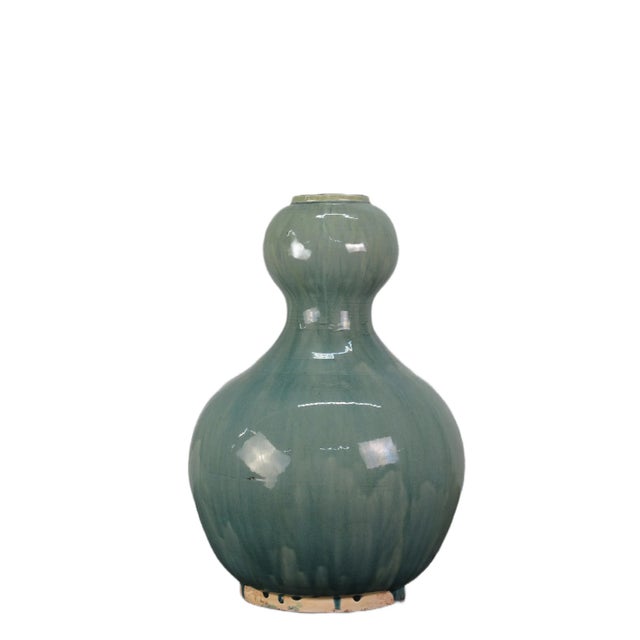 Ceramic Turquoise Gourd Vase For Sale - Image 7 of 7