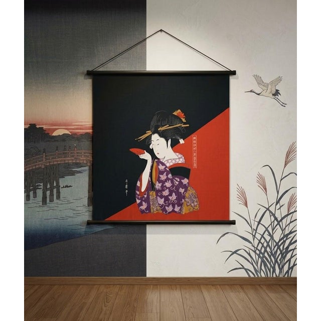 Traditional 1960s Eight Views of the Floating World — Sumida River Evening Glow — Geisha in Kimono For Sale - Image 3 of 3