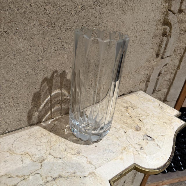 1970s Scandinavian Crystal Vase Ribbed Art Glass For Sale In San Diego - Image 6 of 6