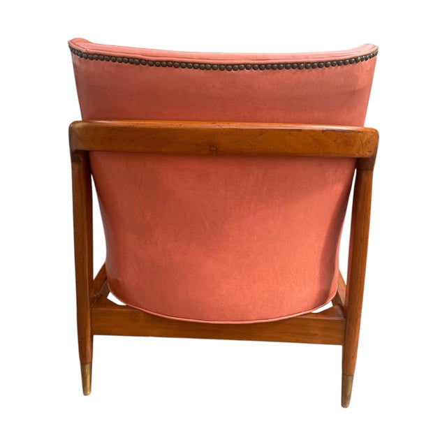 Restored Vintage Mid-Century Modern Sculptural Solid Wood Lounge Chair With Tufted Vinyl Upholstery For Sale In Buffalo - Image 6 of 10