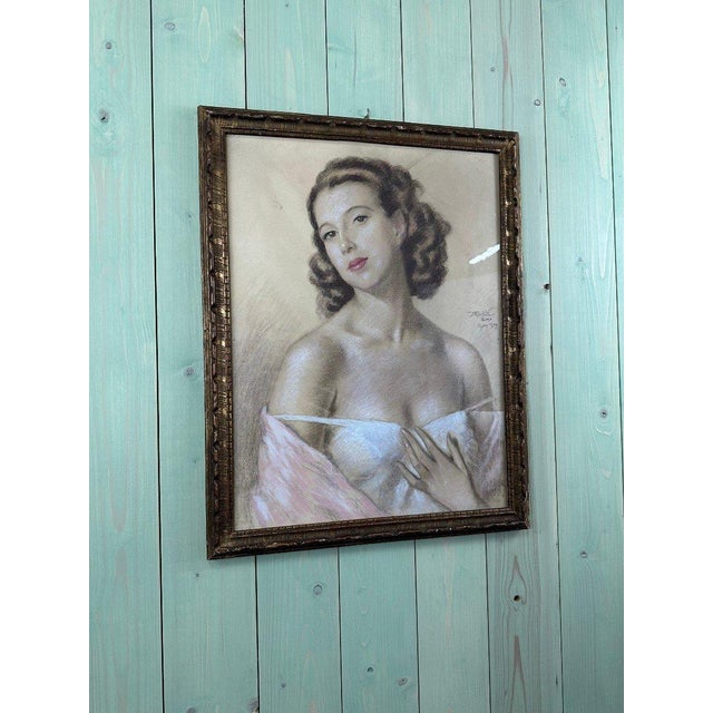 Elegant Female Portrait, Pastel from 1939, Framed in Wood and Glass A magnificent pastel portrait of a woman, dating from...