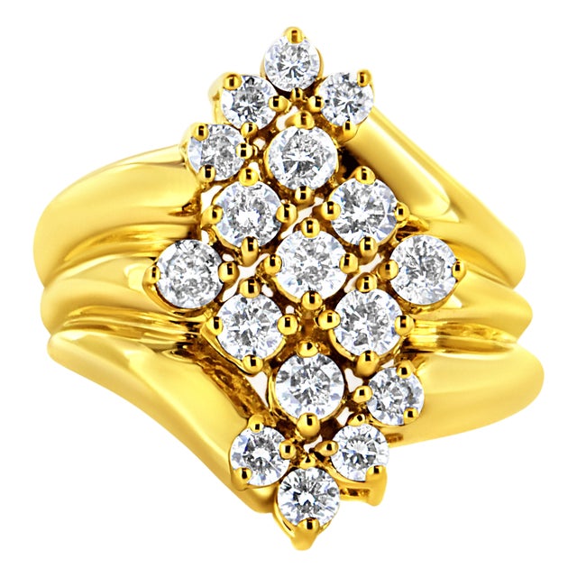 10K Yellow Gold Plated .925 Sterling Silver Diamond Cocktail Ring (1 1/2 Cttw, J-K Color, I1-I2 Clarity) - Size 6-1/2 For Sale