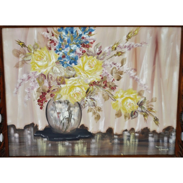 Art Deco Zara Ellwood Framed Gouache Watercolor on Board Yellow Roses