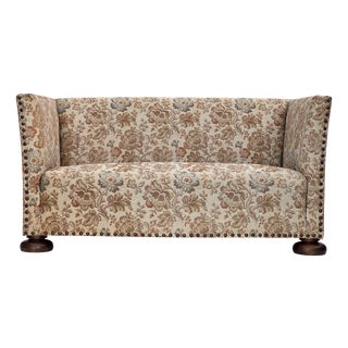 Danish Oak 2-Seater Sofa in Beige & Brown Furniture Fabric, 1950s For Sale