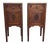1910s Pair of English Mahogany Nightstands With Carved Floral Doors & Stone Tops For Sale