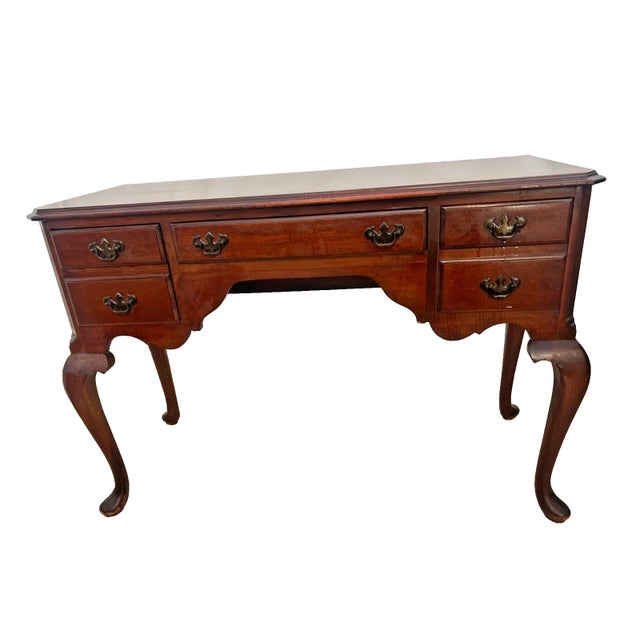Chippendale Vintage Desk Vanity, Chippendale Style, Three Dovetail Drawers, Solid Cherry For Sale - Image 3 of 13