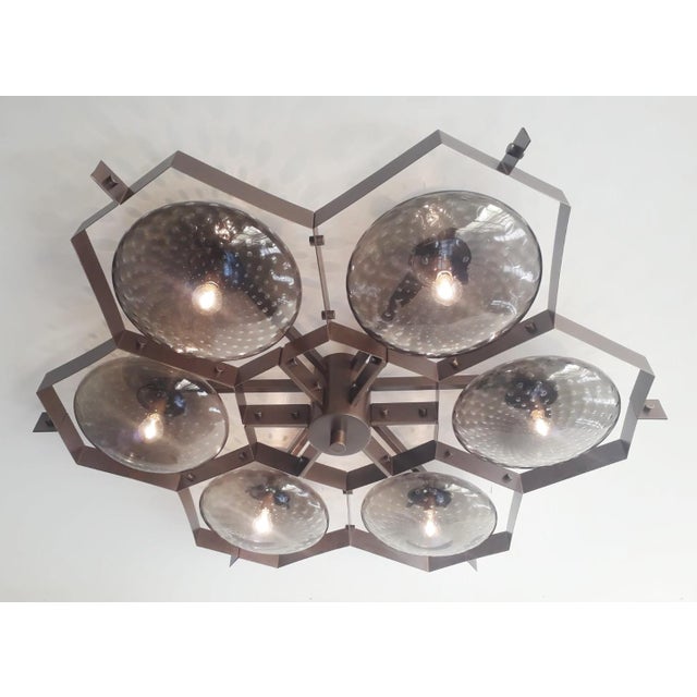 Italian 21st Century Beehive Bronze Smoky Bubbles Murano Flush Mount by Fabio LTD For Sale - Image 3 of 6