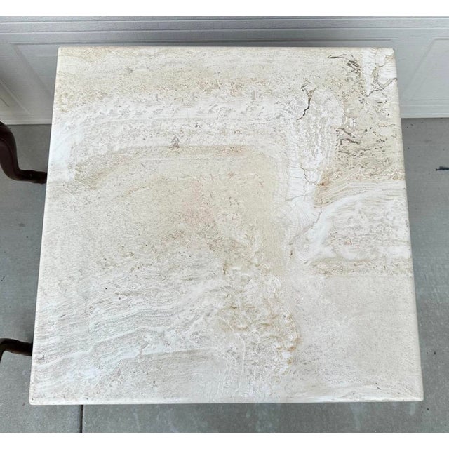 Vintage Ram’s Head Carved Walnut & Travertine Side Tables Attributed to Minton Spidell – Pair For Sale - Image 18 of 18