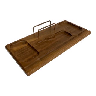 1970s Mid-Century Boho Chic Americana Walnut and Brass Dresser or Desk Caddy Catchall. For Sale
