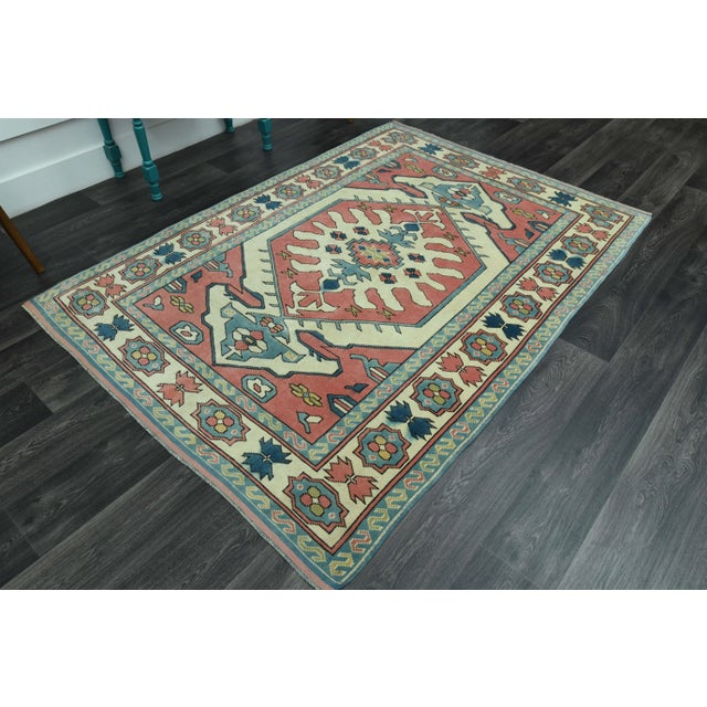 1970s Vintage Turkish Oushak Handmade Wool Cotton Pink Area Rug For Sale - Image 4 of 11