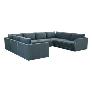 Willow Misty Blue with Pale Blue Piping Modular 8-Piece Performance Velvet Large U Sectional For Sale